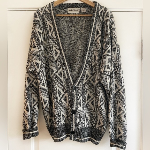 Vintage Michael Gerald Patterned Grandpa Cardigan - L - Picture 1 of 4